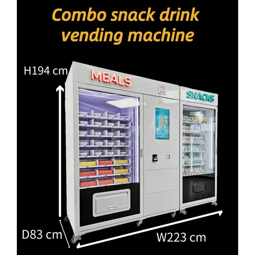 Two in one big capacity combo vending machine with touch screen for snack&drink and cooked meal with elevator